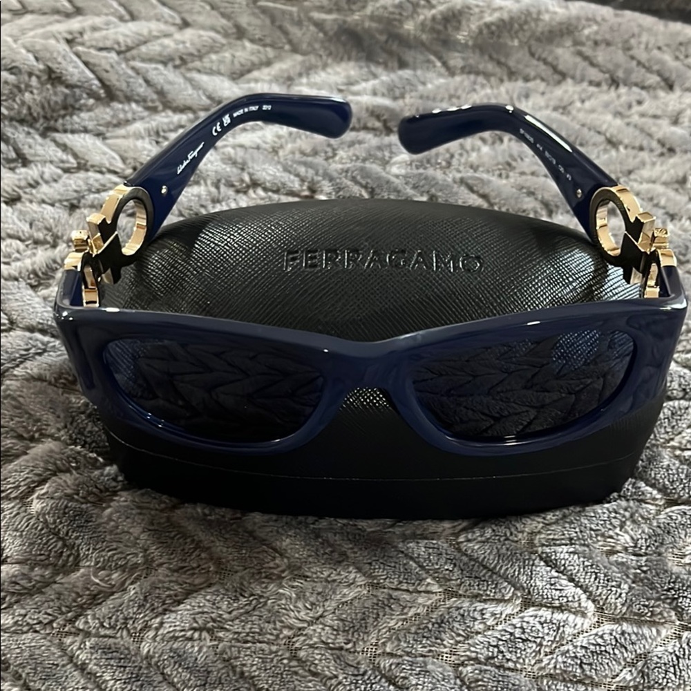 Salvatore Ferragamo Navy Blue Sunglasses with Gold Accents
